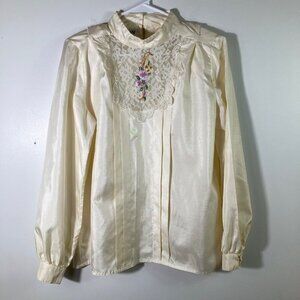 Womens Vintage Nilani Lace Embroidered‎ Western Prairie Yellowstone Blouse 12
